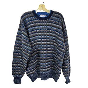 Botto Italy Wool Alpaca Crewneck Sweater L Navy Multi Dad Preppy Academia